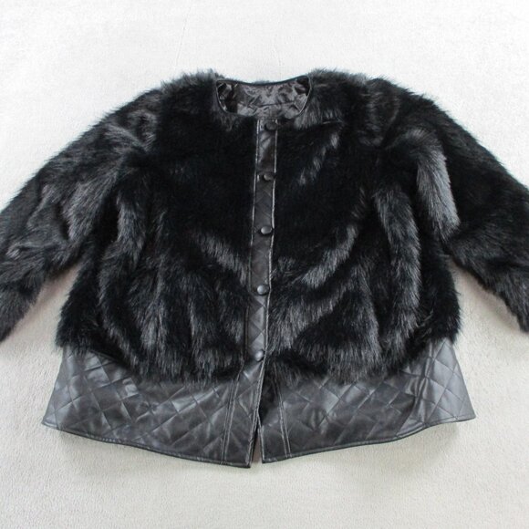 dennis basso Jackets & Blazers - Dennis by Dennis Basso Coat Womens XL Black Faux Fur Button Front Quilted Trim